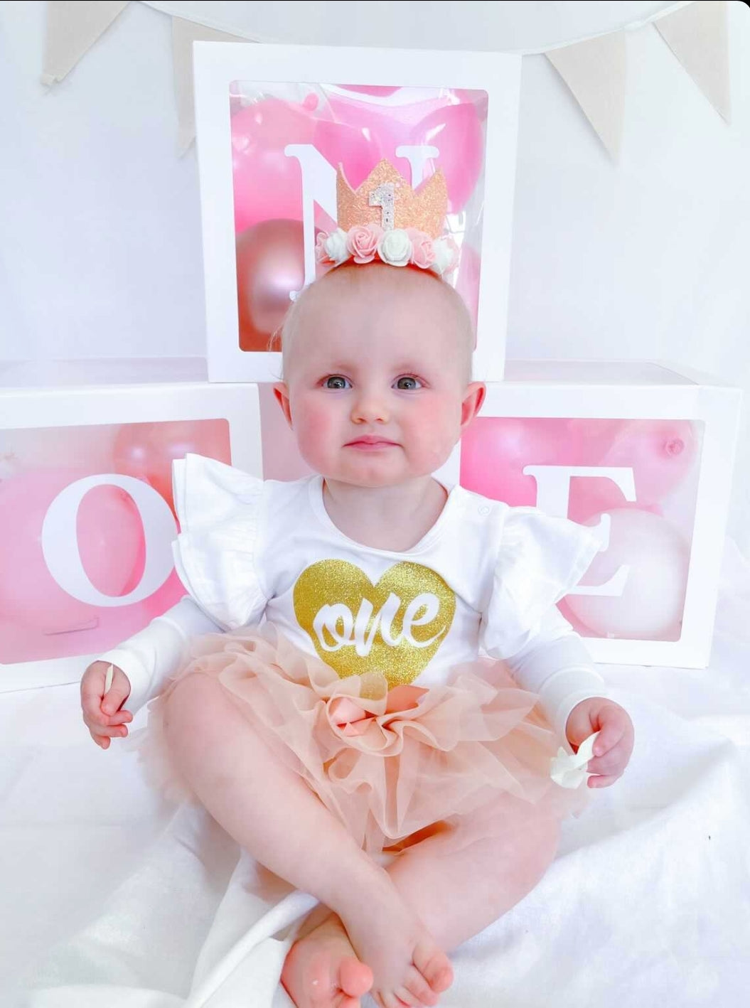 First birthday crown headband peach – Little Miss Amberly